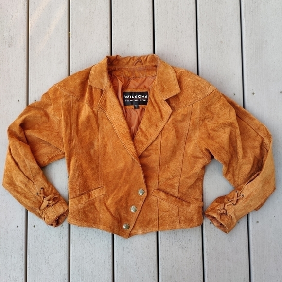Vintage Wilsons Leather Jacket Cropped Cowgirl Coat Caramel Brown Suede Womens M - Picture 1 of 14